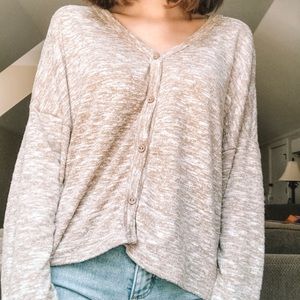 Lavender Field Beige Button Up Sweater